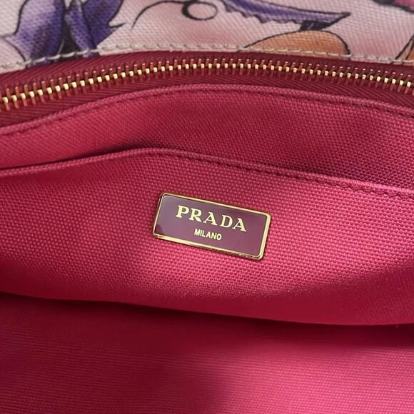 PRADA Canapa - White Pink Multi Canvas Tote Bag 554-050625 - Picture 9 of 9